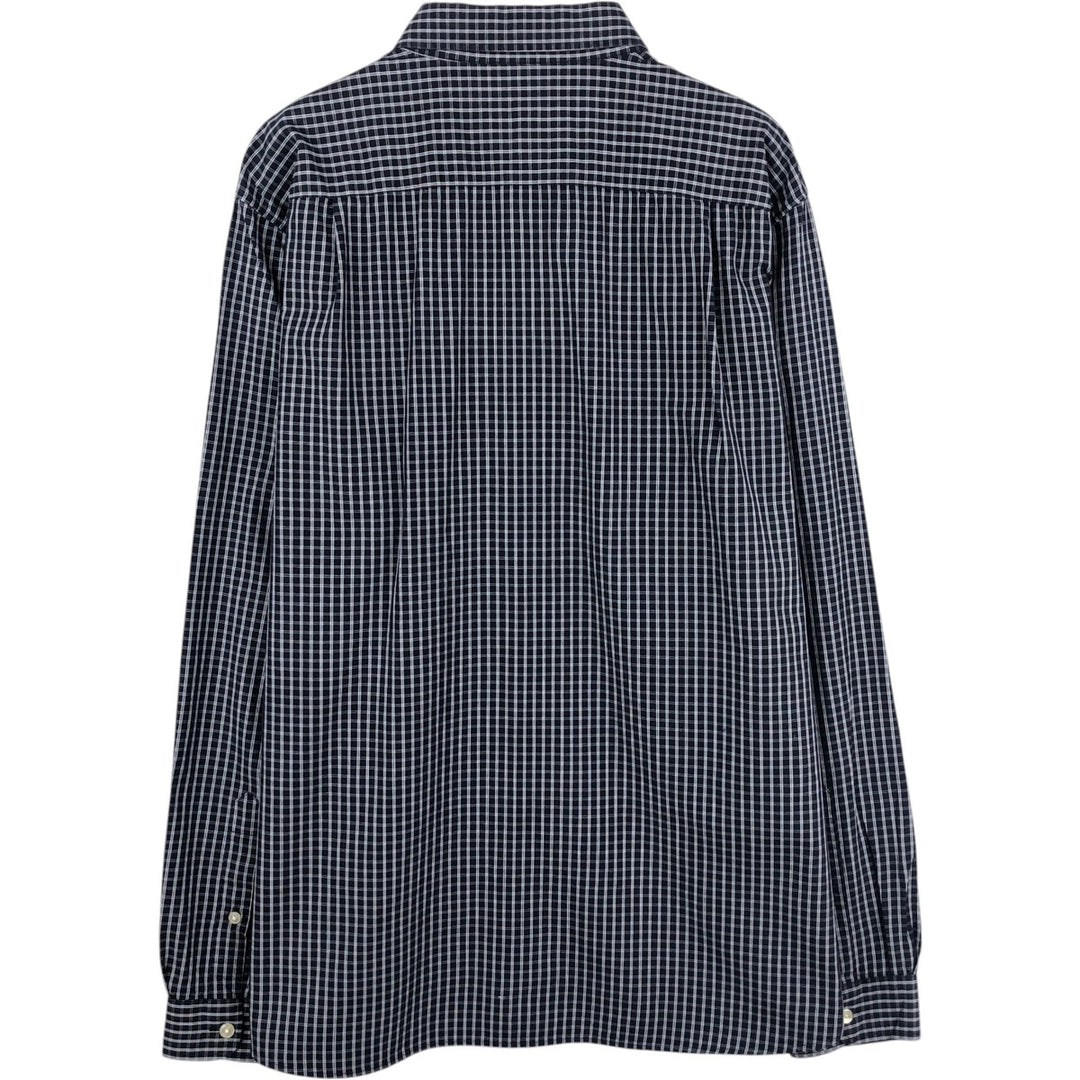 Lacoste long-sleeved button-down check shirt, men's size XL (approx.) cotton navy blue type Vintage Second Hand