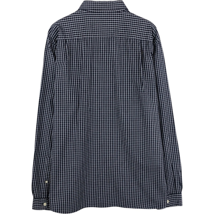 Lacoste long-sleeved button-down check shirt, men's size XL (approx.) cotton navy blue type Vintage Second Hand