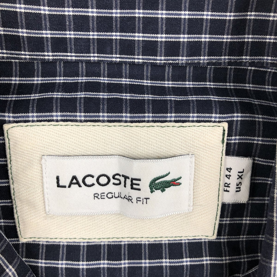 Lacoste long-sleeved button-down check shirt, men's size XL (approx.) cotton navy blue type Vintage Second Hand
