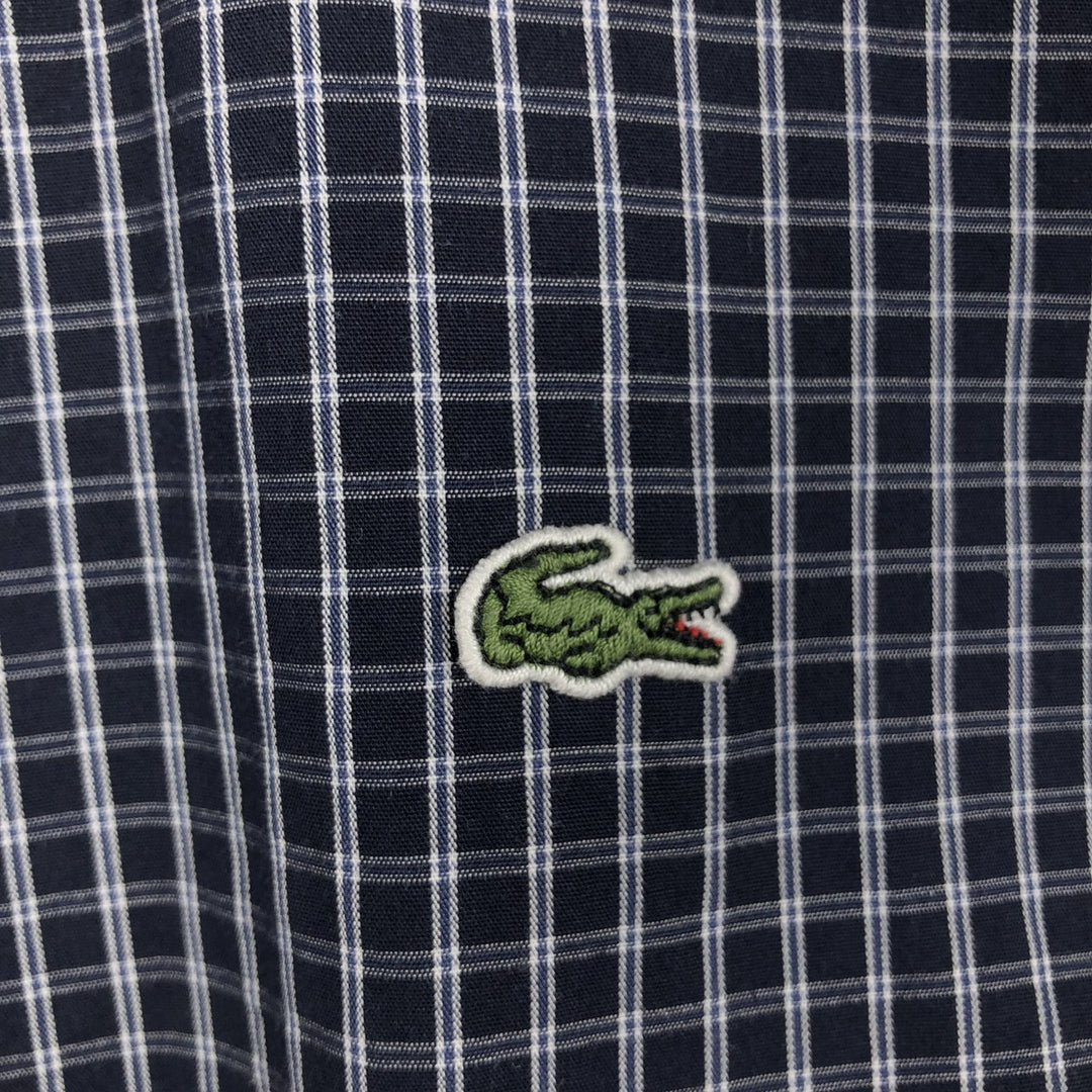 Lacoste long-sleeved button-down check shirt, men's size XL (approx.) cotton navy blue type Vintage Second Hand