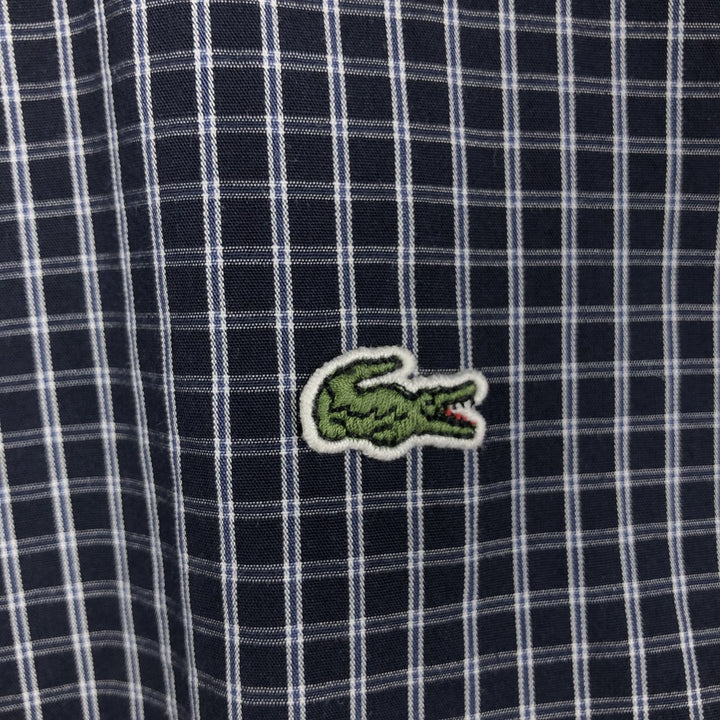 Lacoste long-sleeved button-down check shirt, men's size XL (approx.) cotton navy blue type Vintage Second Hand