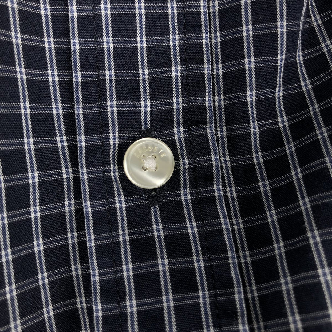 Lacoste long-sleeved button-down check shirt, men's size XL (approx.) cotton navy blue type Vintage Second Hand
