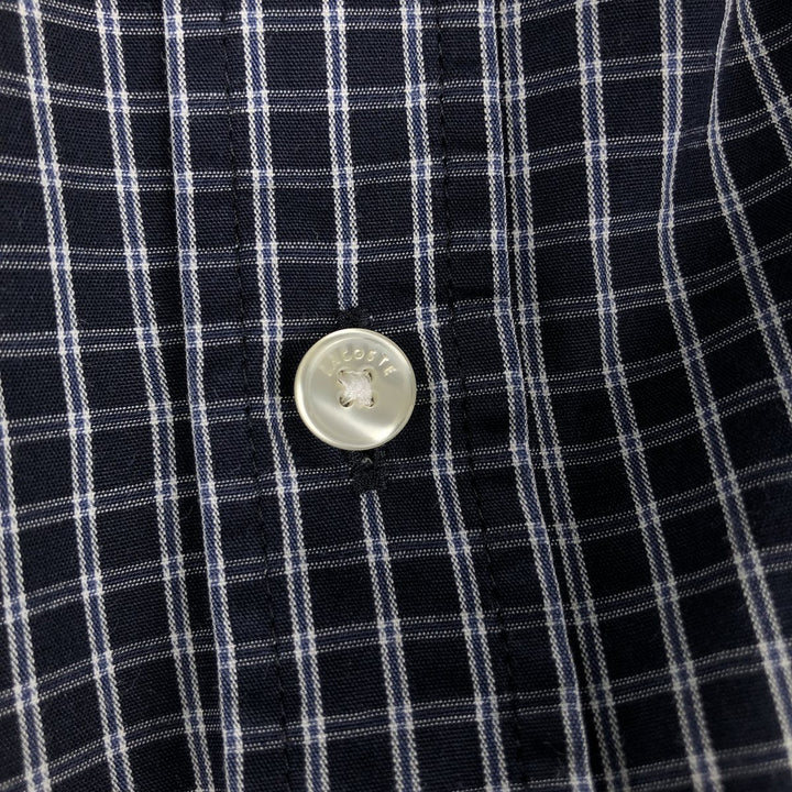 Lacoste long-sleeved button-down check shirt, men's size XL (approx.) cotton navy blue type Vintage Second Hand