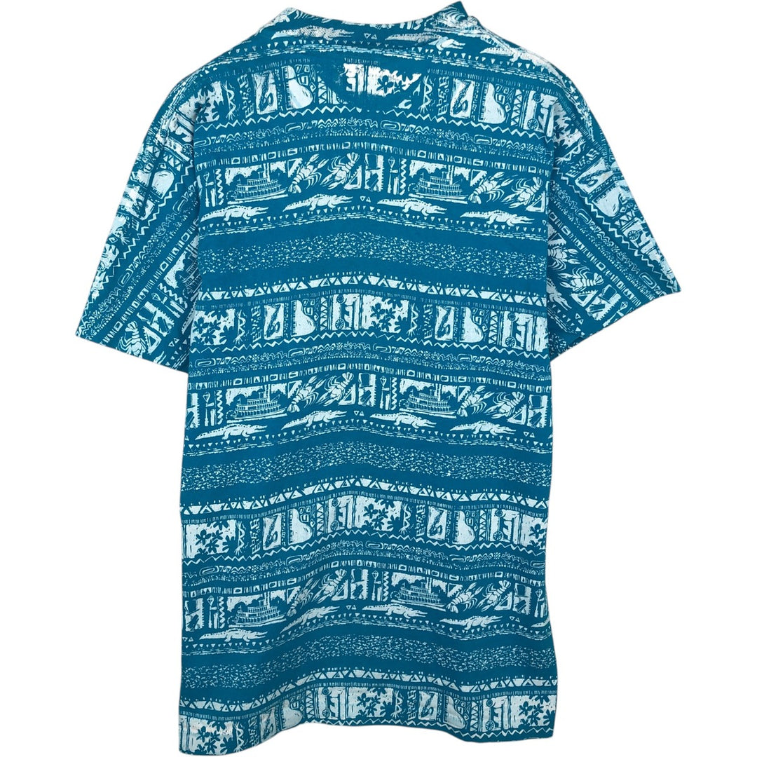 90'S Anvil All-Over Print T-Shirt, Made in USA, Men's Size L (Equivalent), Vintage cotton Blue type light blue Vintage Second Hand