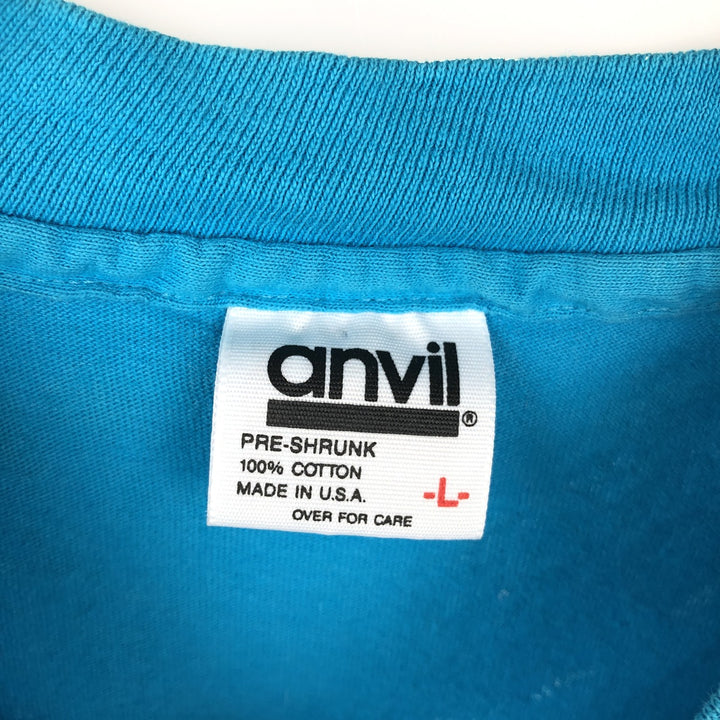 90'S Anvil All-Over Print T-Shirt, Made in USA, Men's Size L (Equivalent), Vintage cotton Blue type light blue Vintage Second Hand