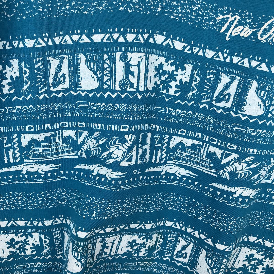 90'S Anvil All-Over Print T-Shirt, Made in USA, Men's Size L (Equivalent), Vintage cotton Blue type light blue Vintage Second Hand