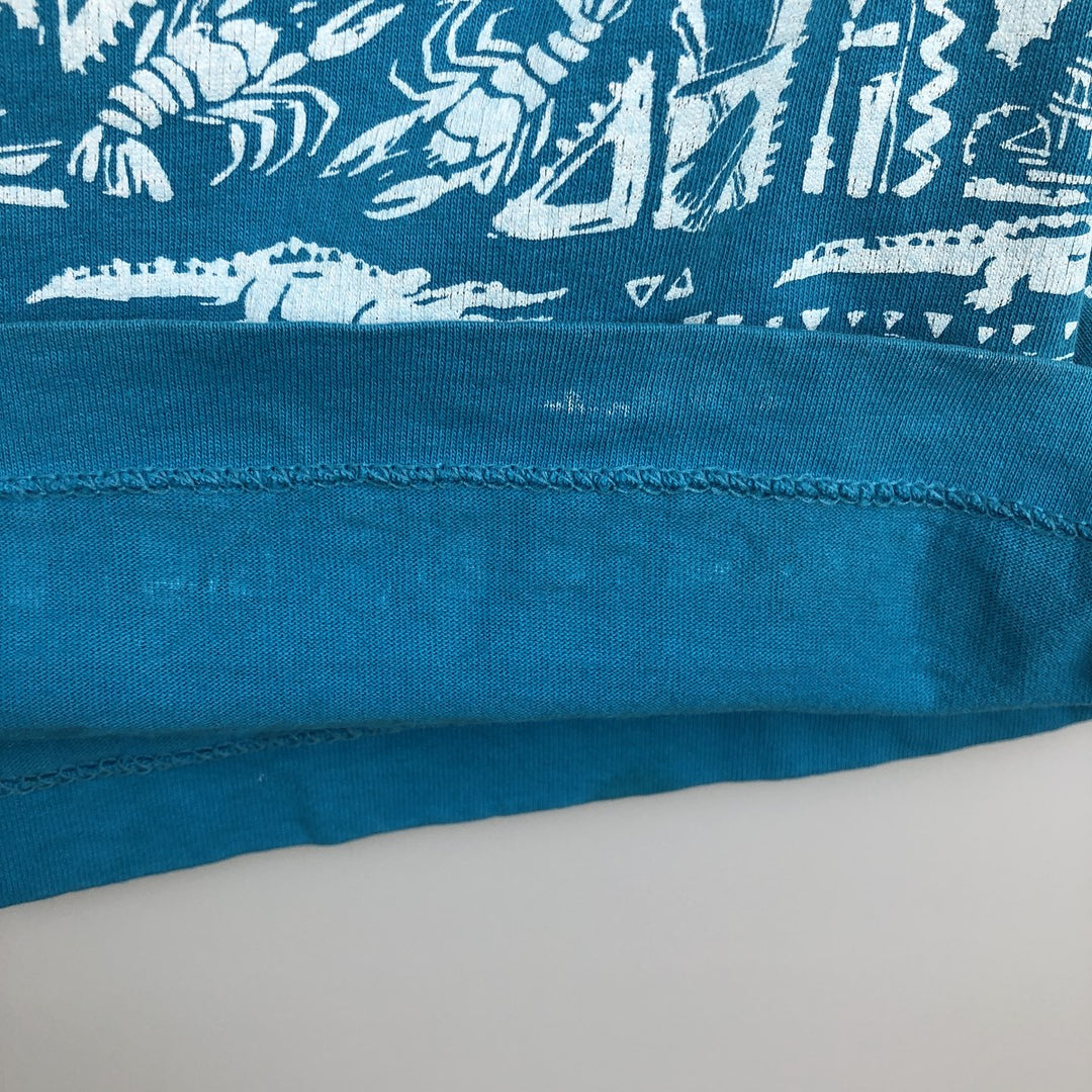 90'S Anvil All-Over Print T-Shirt, Made in USA, Men's Size L (Equivalent), Vintage cotton Blue type light blue Vintage Second Hand