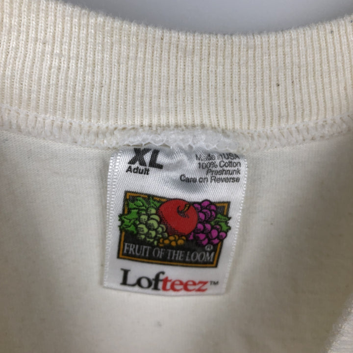 2000'S Fruit of the Loom Lofteez Print T-Shirt, Made in USA, Men's Size XL (approx.) cotton white type Vintage Second Hand