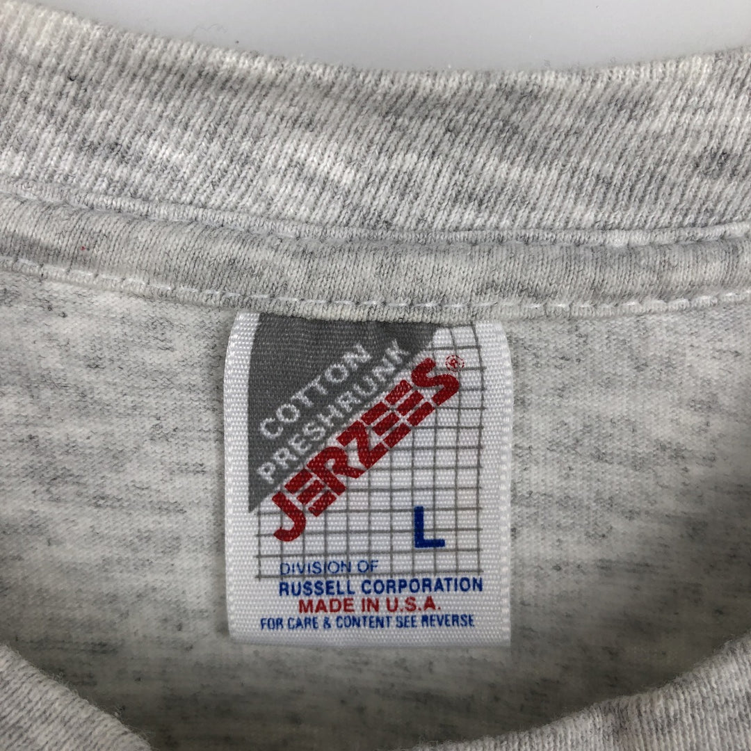 90'S Jerzees Printed T-shirt Made in USA Men's L Size Vintage cotton white type Vintage Second Hand