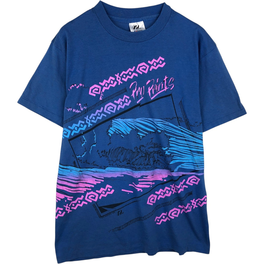 Vintage 80'S Hanes printed T-shirt, made in the USA, size L for men cotton blue type Vintage Second Hand