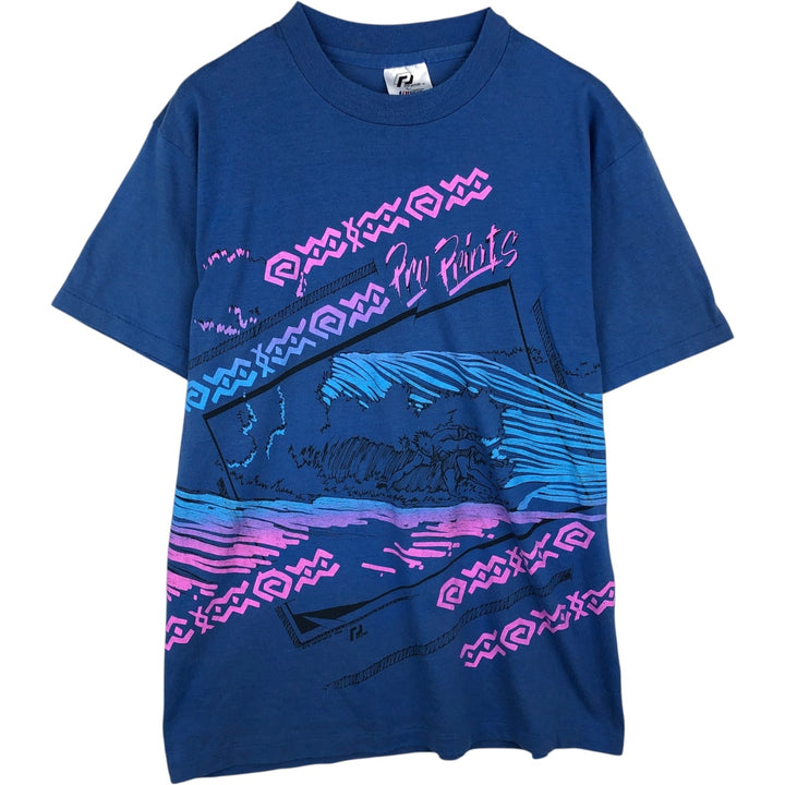 Vintage 80'S Hanes printed T-shirt, made in the USA, size L for men cotton blue type Vintage Second Hand