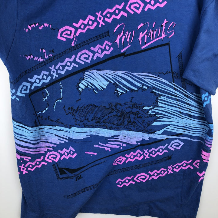 Vintage 80'S Hanes printed T-shirt, made in the USA, size L for men cotton blue type Vintage Second Hand