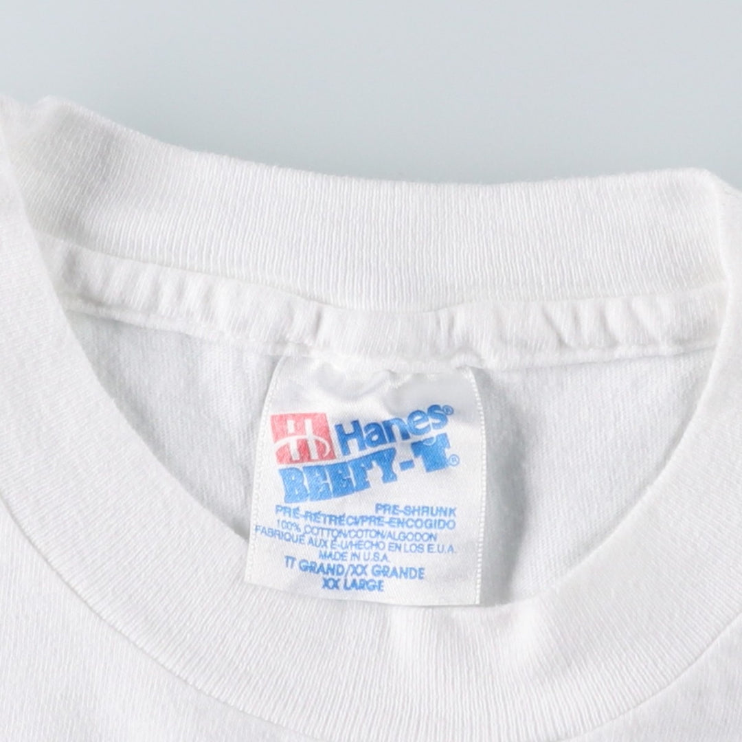 90'S Hanes BEEFY-T Blue Tag Printed T-Shirt, Made in USA, Men's XXL equivalent, Vintage cotton white type Vintage Second Hand