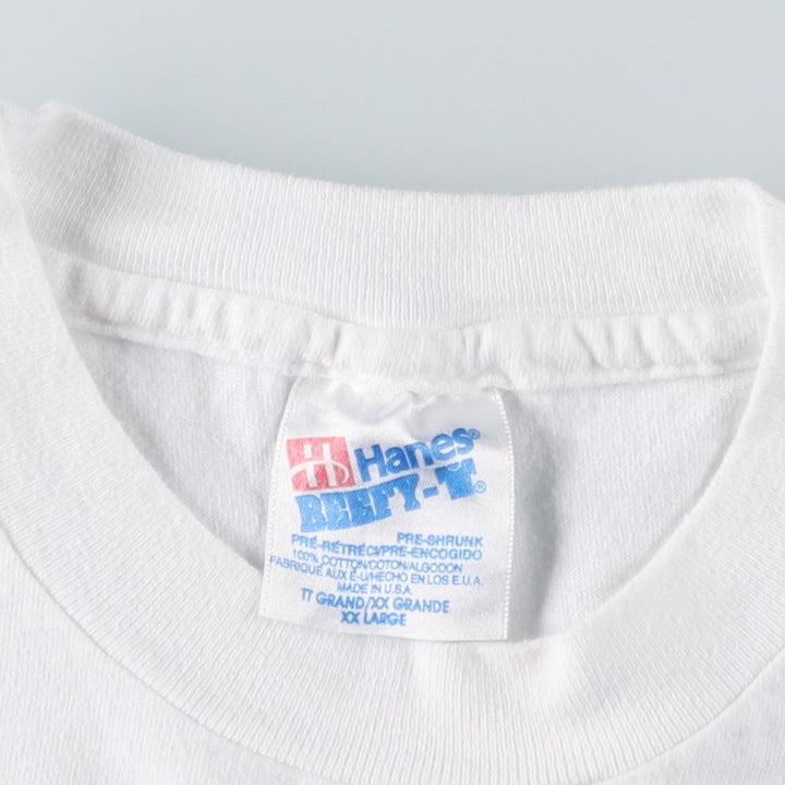 90'S Hanes BEEFY-T Blue Tag Printed T-Shirt, Made in USA, Men's XXL equivalent, Vintage cotton white type Vintage Second Hand