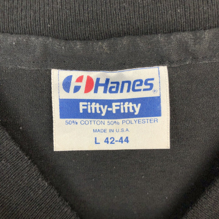 80'S Hanes Fifty-Fifty Blue Tag Message Print T-Shirt, Made in USA, Men's Size L (approx.), Vintage cotton black type Vintage Second Hand
