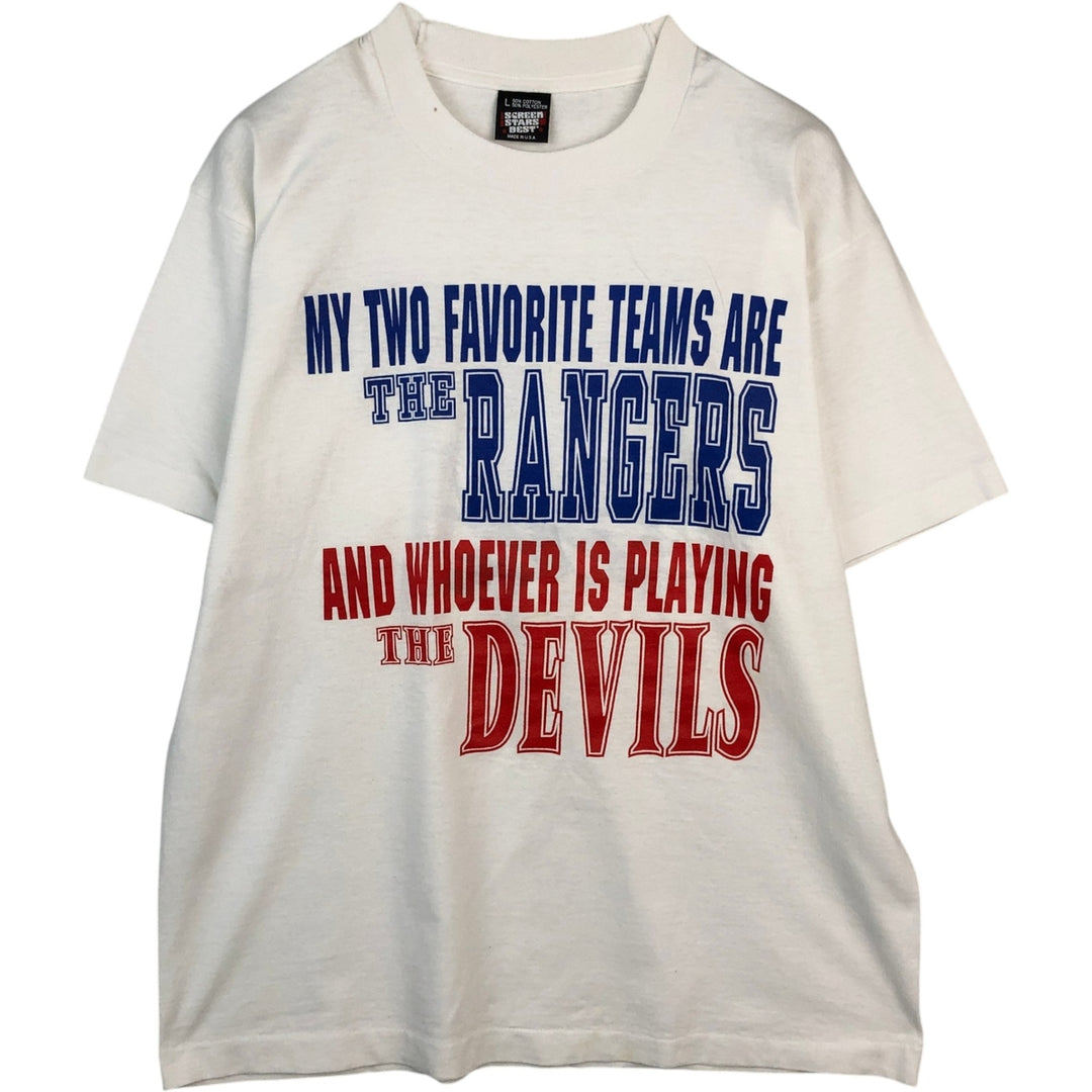 90'S Fruit of the Loom Message Print T-Shirt Made in USA Men's L Size Vintage cotton white type Vintage Second Hand