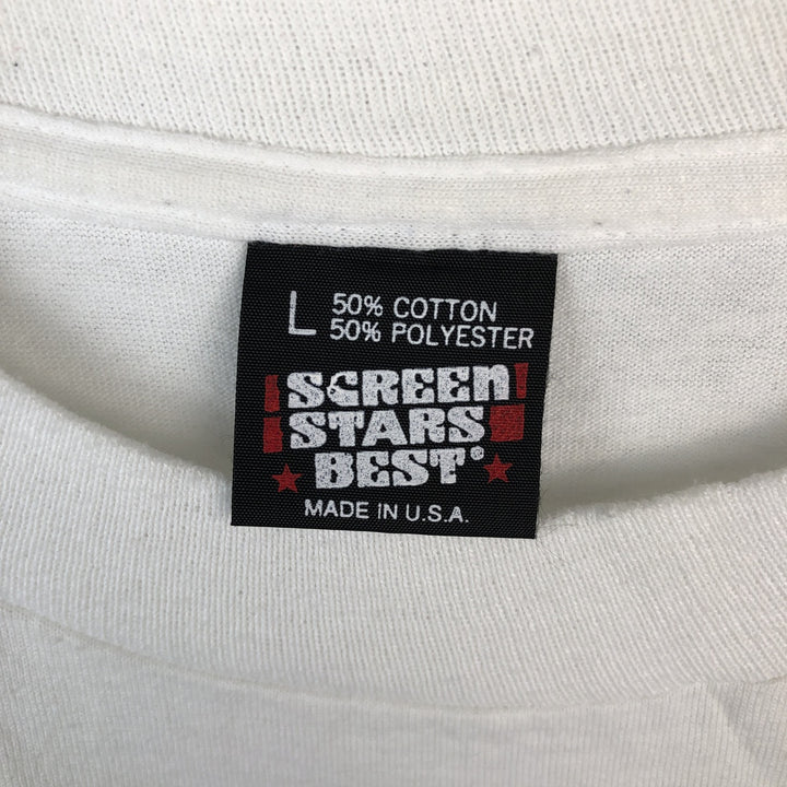 90'S Fruit of the Loom Message Print T-Shirt Made in USA Men's L Size Vintage cotton white type Vintage Second Hand