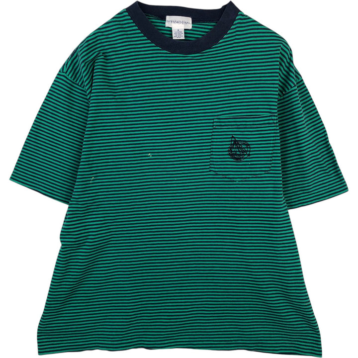 ~90'S IZOD INTERNATIONAL Striped Pocket T-Shirt, Made in USA, Men's Size M (Equivalent), Vintage cotton Emerald green Vintage Second Hand