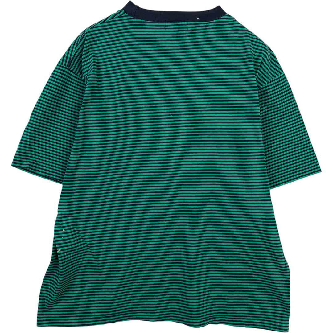 ~90'S IZOD INTERNATIONAL Striped Pocket T-Shirt, Made in USA, Men's Size M (Equivalent), Vintage cotton Emerald green Vintage Second Hand