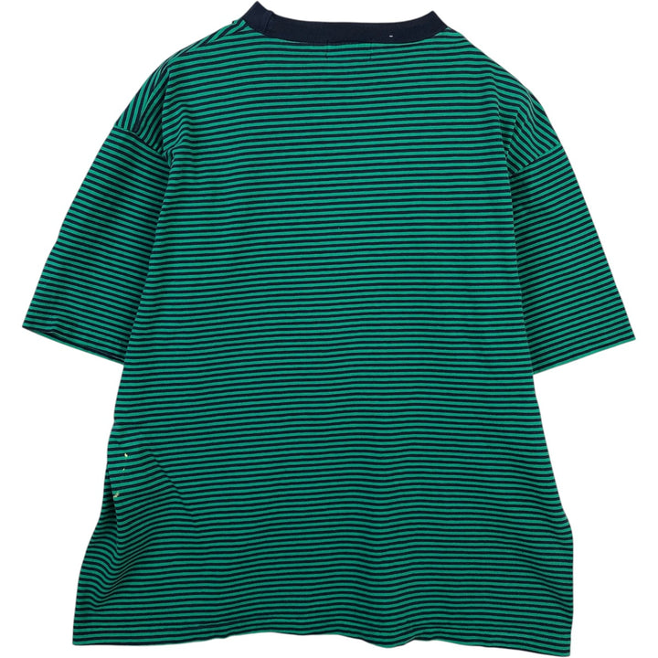 ~90'S IZOD INTERNATIONAL Striped Pocket T-Shirt, Made in USA, Men's Size M (Equivalent), Vintage cotton Emerald green Vintage Second Hand