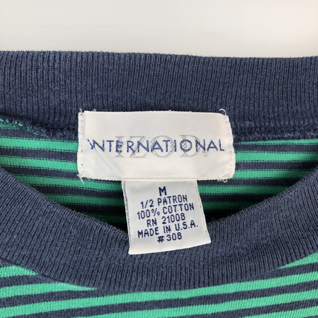 ~90'S IZOD INTERNATIONAL Striped Pocket T-Shirt, Made in USA, Men's Size M (Equivalent), Vintage cotton Emerald green Vintage Second Hand