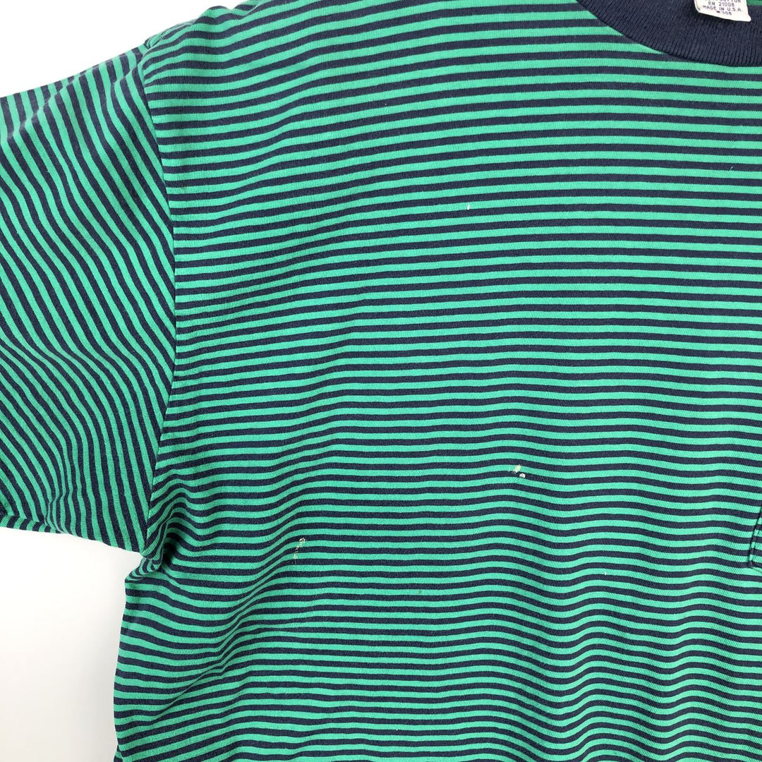 ~90'S IZOD INTERNATIONAL Striped Pocket T-Shirt, Made in USA, Men's Size M (Equivalent), Vintage cotton Emerald green Vintage Second Hand