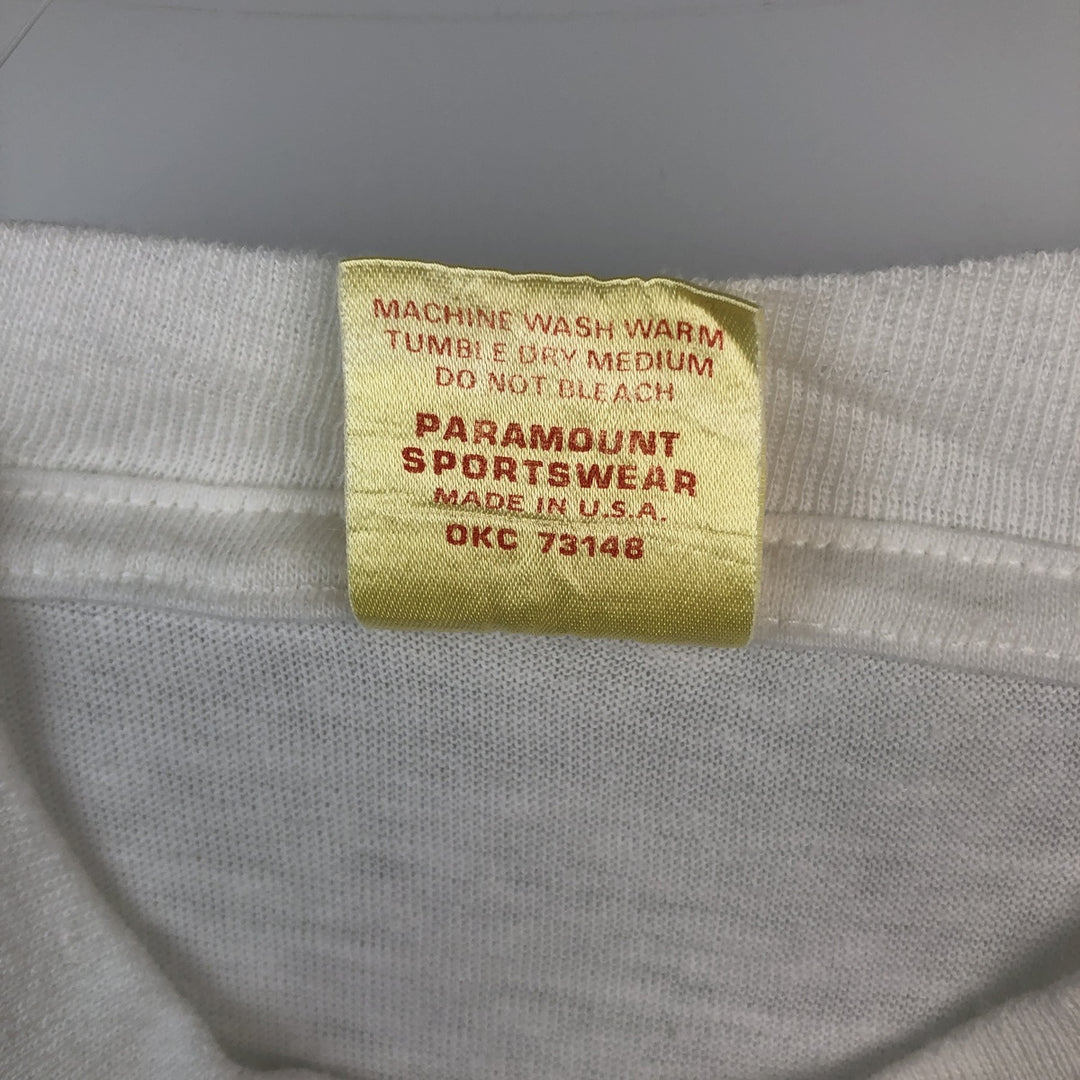 80'S Paramount Message Print T-Shirt, Made in USA, Men's XXL equivalent, Vintage polyester white type Vintage Second Hand