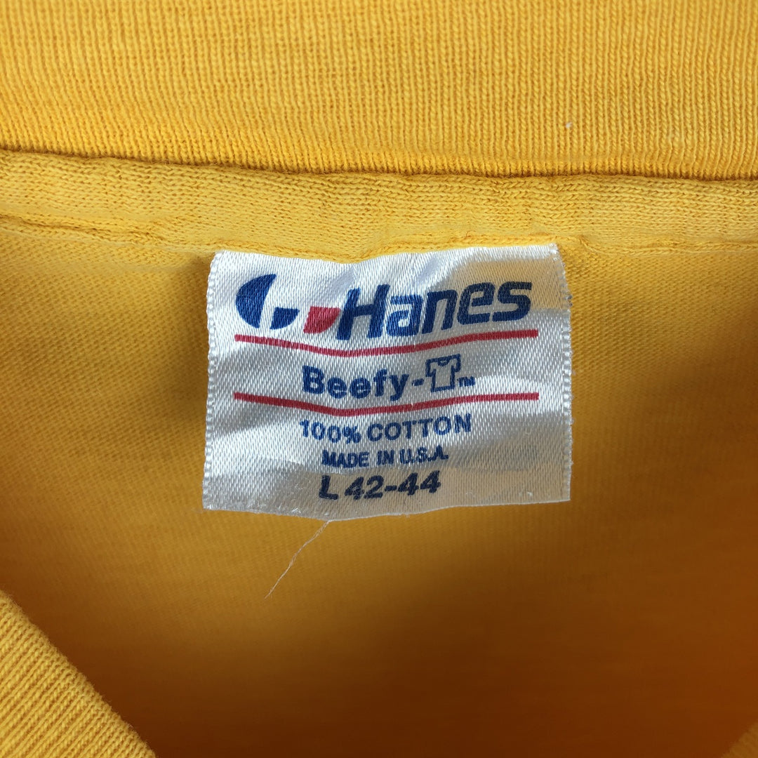 Hanes BEEFY-T Printed T-Shirt, Made in USA, Men's Size L (approx.) cotton yellow type Vintage Second Hand