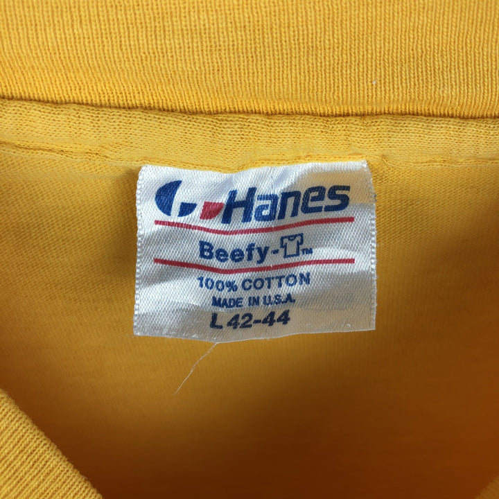 Hanes BEEFY-T Printed T-Shirt, Made in USA, Men's Size L (approx.) cotton yellow type Vintage Second Hand