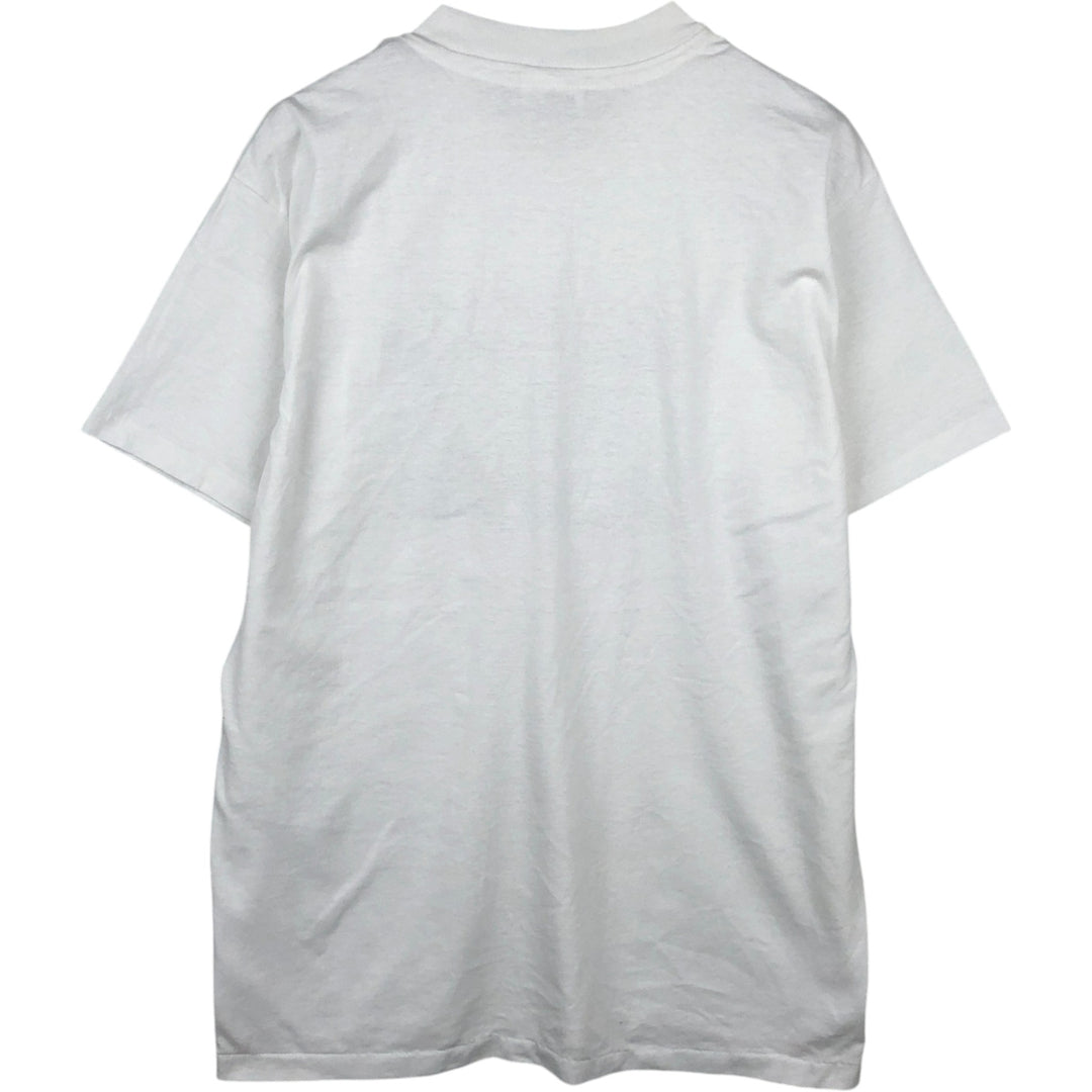90'S Hanes Fifty-Fifty Blue Tag Message Print T-Shirt Made in USA Men's L Size Vintage cotton white type Vintage Second Hand