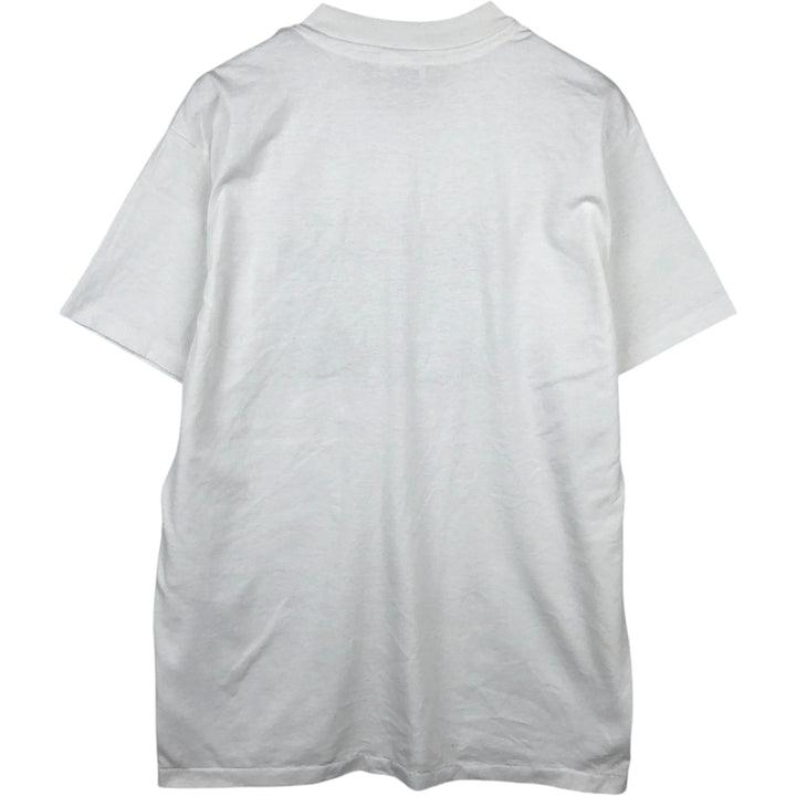 90'S Hanes Fifty-Fifty Blue Tag Message Print T-Shirt Made in USA Men's L Size Vintage cotton white type Vintage Second Hand