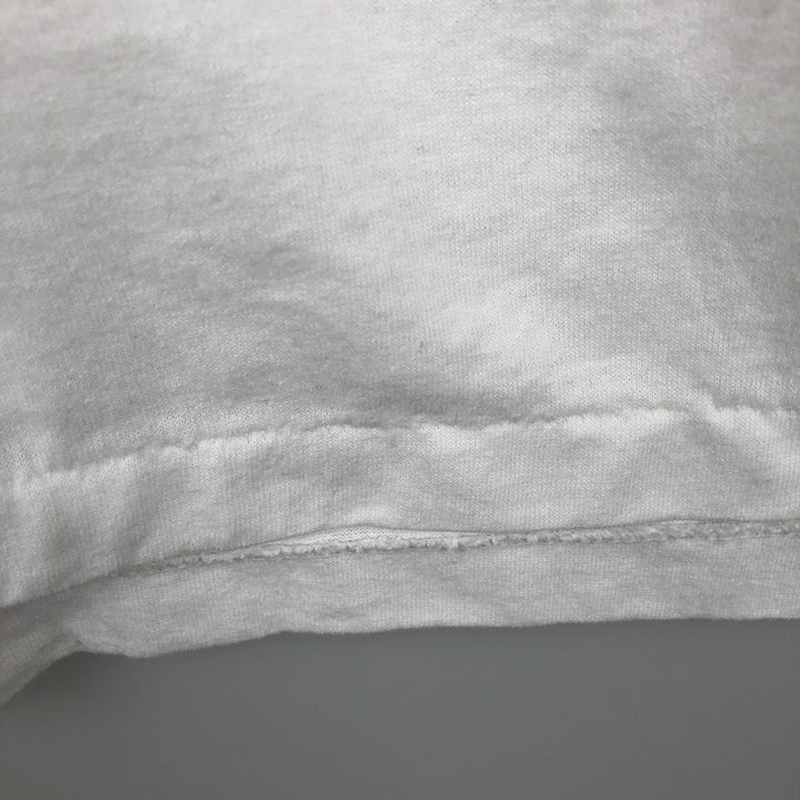 90'S Hanes Fifty-Fifty Blue Tag Message Print T-Shirt Made in USA Men's L Size Vintage cotton white type Vintage Second Hand