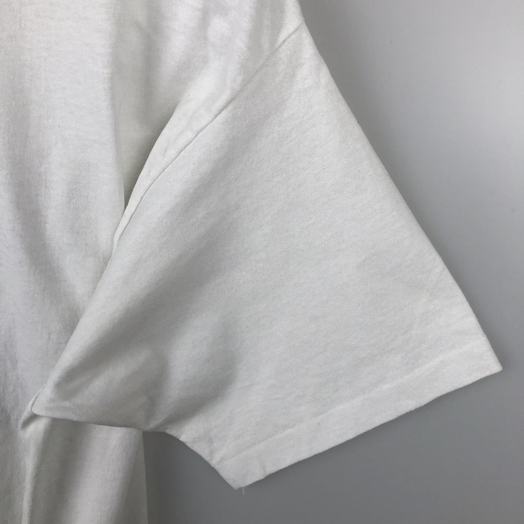90'S Hanes Fifty-Fifty Blue Tag Message Print T-Shirt Made in USA Men's L Size Vintage cotton white type Vintage Second Hand