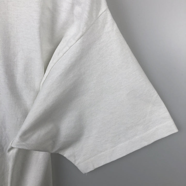 90'S Hanes Fifty-Fifty Blue Tag Message Print T-Shirt Made in USA Men's L Size Vintage cotton white type Vintage Second Hand
