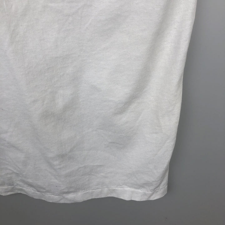 90'S Hanes Fifty-Fifty Blue Tag Message Print T-Shirt Made in USA Men's L Size Vintage cotton white type Vintage Second Hand