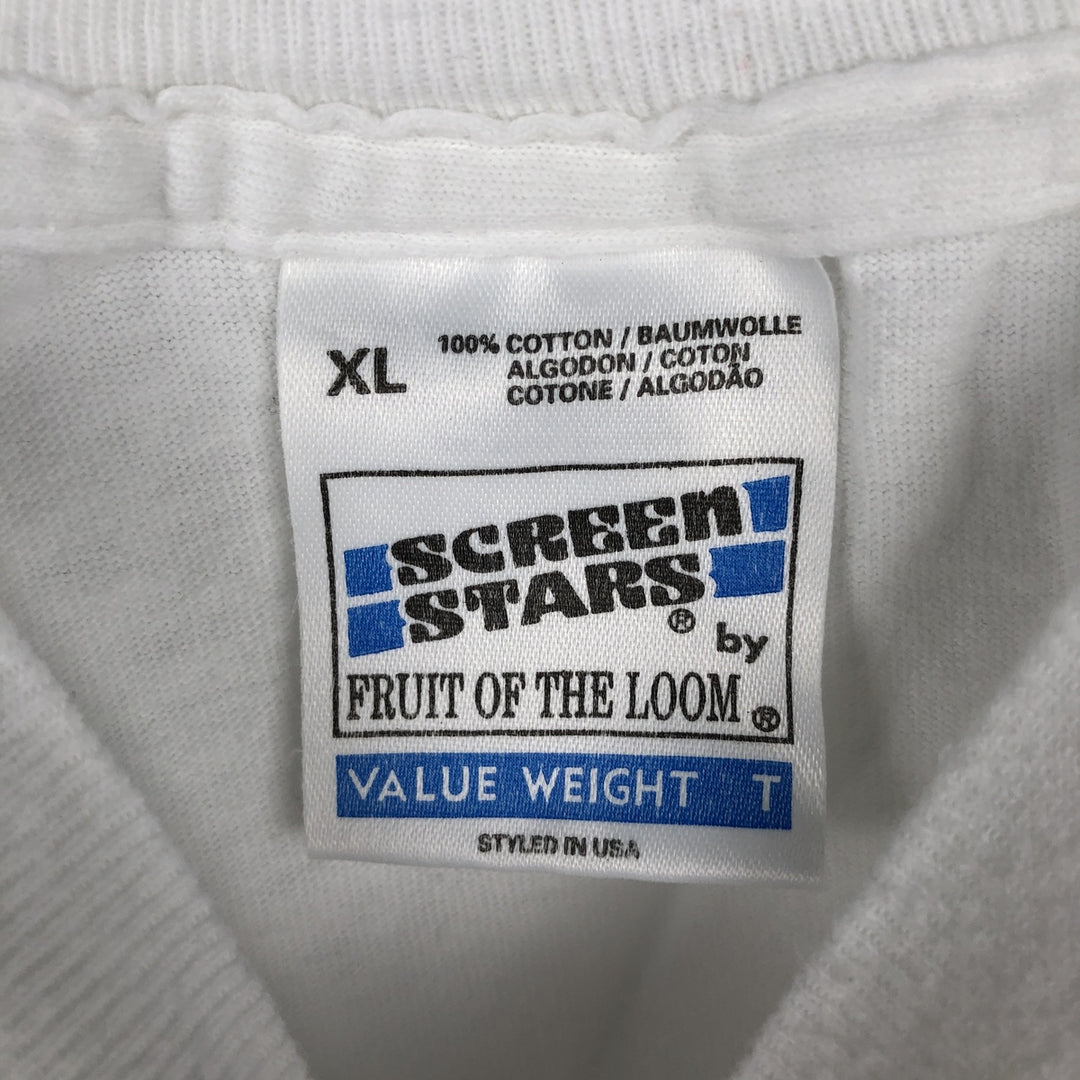 90'S Screen Stars Fruit of the Loom Print T-Shirt, Made in USA, Men's XL equivalent, Vintage cotton white type Vintage Second Hand