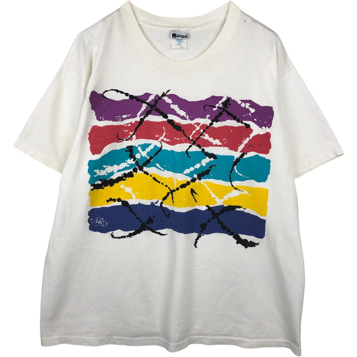 90'S Jacques Moret Art T-Shirt, Made in USA, Men's XL equivalent, Vintage cotton white type Vintage Second Hand