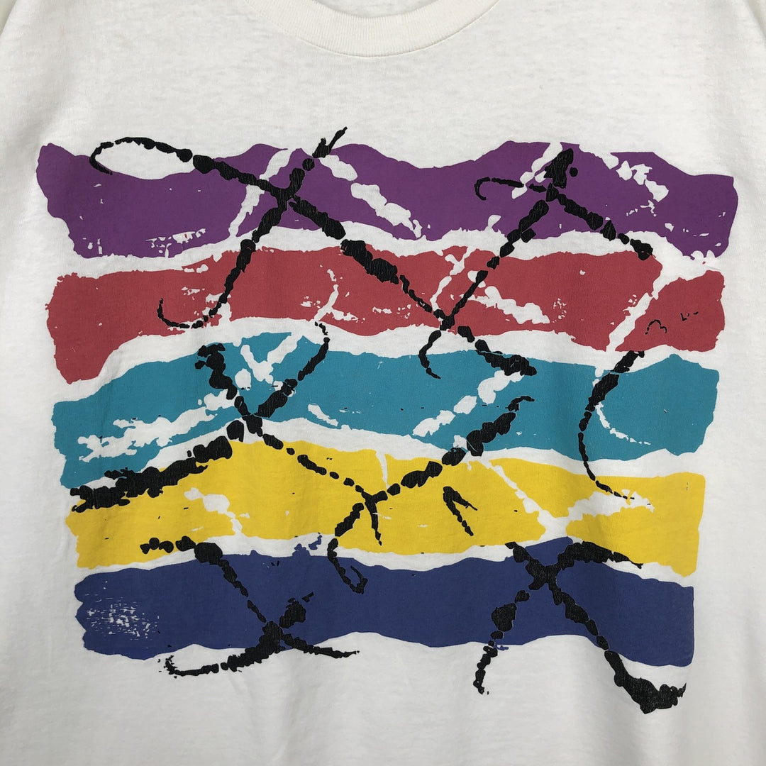 90'S Jacques Moret Art T-Shirt, Made in USA, Men's XL equivalent, Vintage cotton white type Vintage Second Hand
