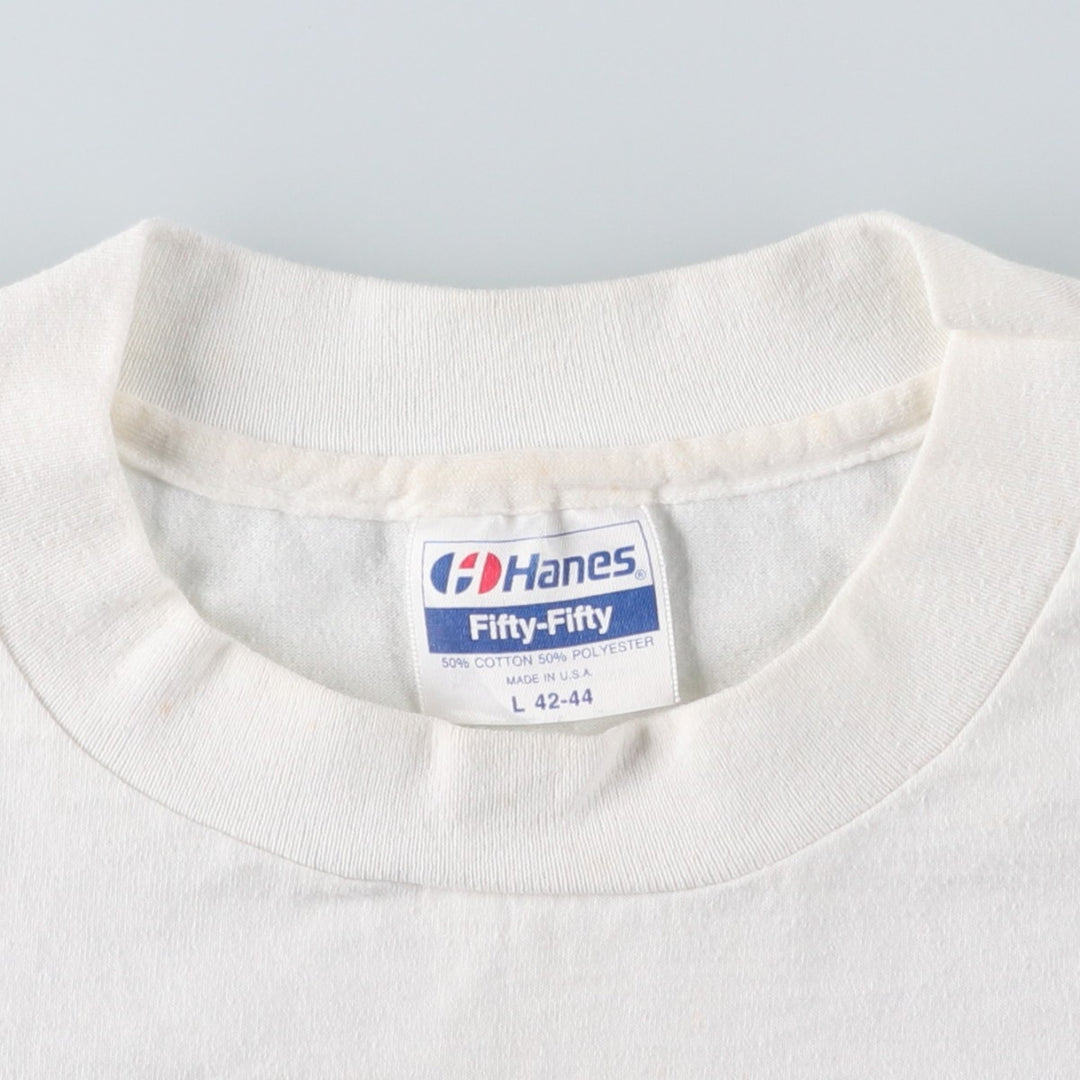 90'S Hanes Fifty-Fifty Blue Tag Photo T-Shirt, Made in USA, Men's Size L (approx.), Vintage cotton white type Vintage Second Hand