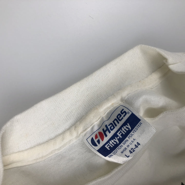 90'S Hanes Fifty-Fifty Blue Tag Photo T-Shirt, Made in USA, Men's Size L (approx.), Vintage cotton white type Vintage Second Hand