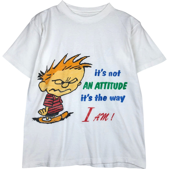 Calvin and Hobbes character print T-shirt, men's size M. unclear white type Vintage Second Hand