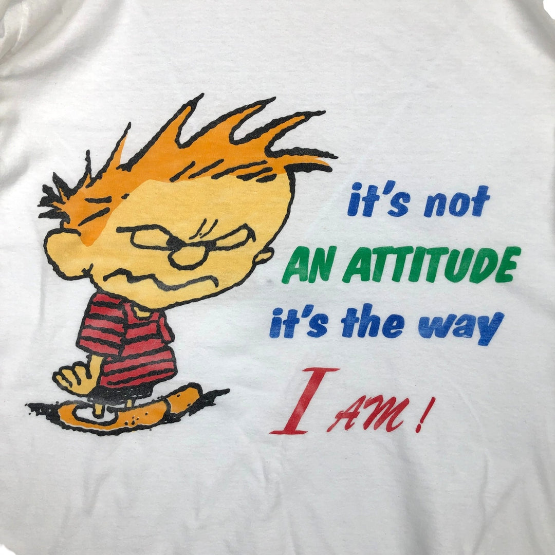 Calvin and Hobbes character print T-shirt, men's size M. unclear white type Vintage Second Hand