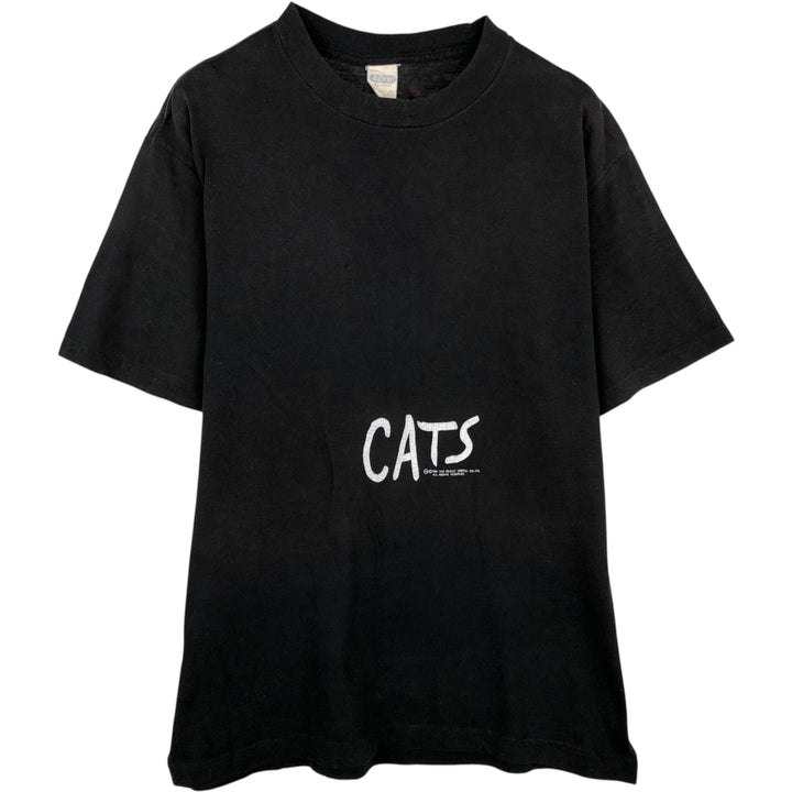 80'S CHED by ANVIL CATS Cat Pattern Print T-Shirt, Made in USA, Men's XL equivalent, Vintage cotton black type Vintage Second Hand