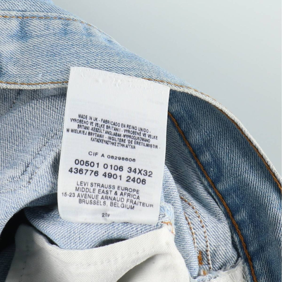 2000'S Levi's 00501-0106 Euro Model Straight Denim Pants, Made in England, Men's W33 (approx.) cotton blue type Vintage Second Hand