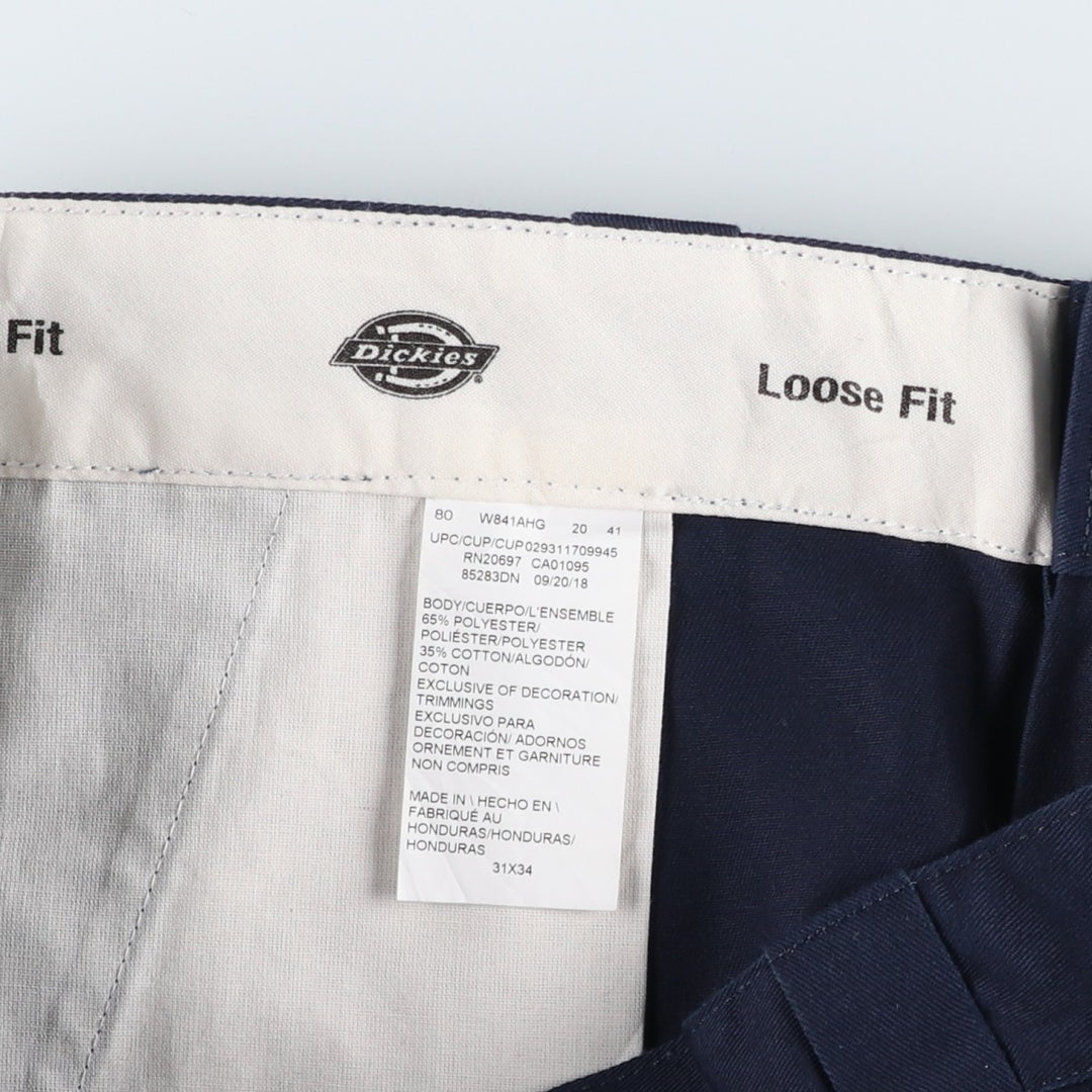 Dickies Loose Fit Double Knee Work Pants for Men, W35 polyester navy blue type Vintage Second Hand
