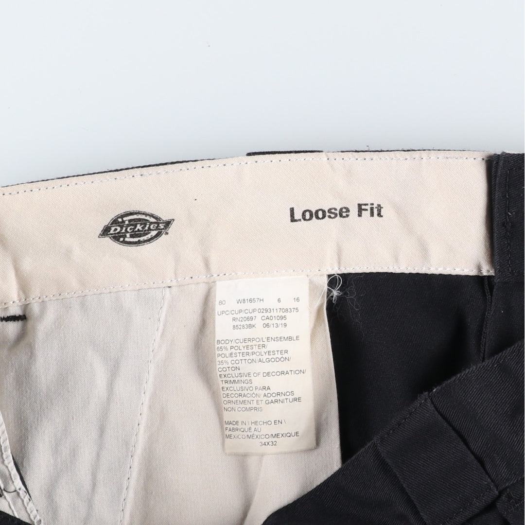 Dickies Loose Fit Double Knee Work Pants, Men's W34 (approx.), Zipper Fly polyester black type Vintage Second Hand