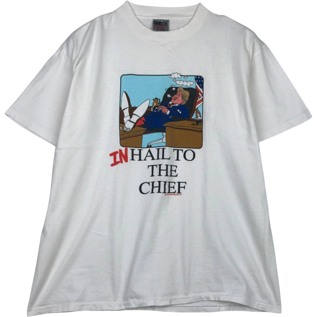 90'S ONEITA POWER-T Printed T-shirt Made in USA Men's XL Vintage cotton white type Vintage Second Hand