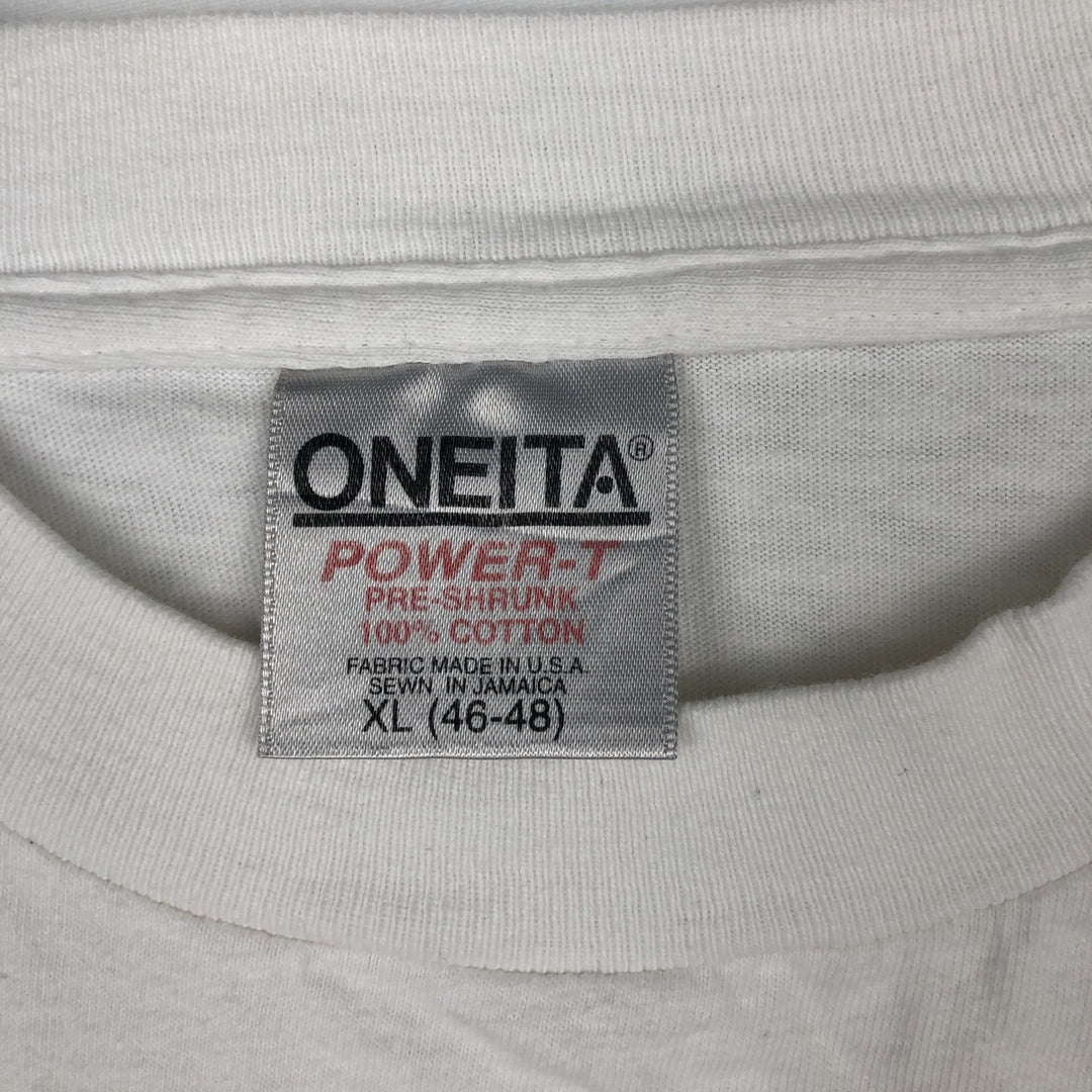 90'S ONEITA POWER-T Printed T-shirt Made in USA Men's XL Vintage cotton white type Vintage Second Hand
