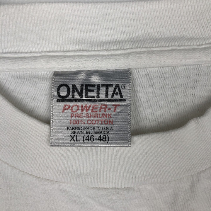 90'S ONEITA POWER-T Printed T-shirt Made in USA Men's XL Vintage cotton white type Vintage Second Hand