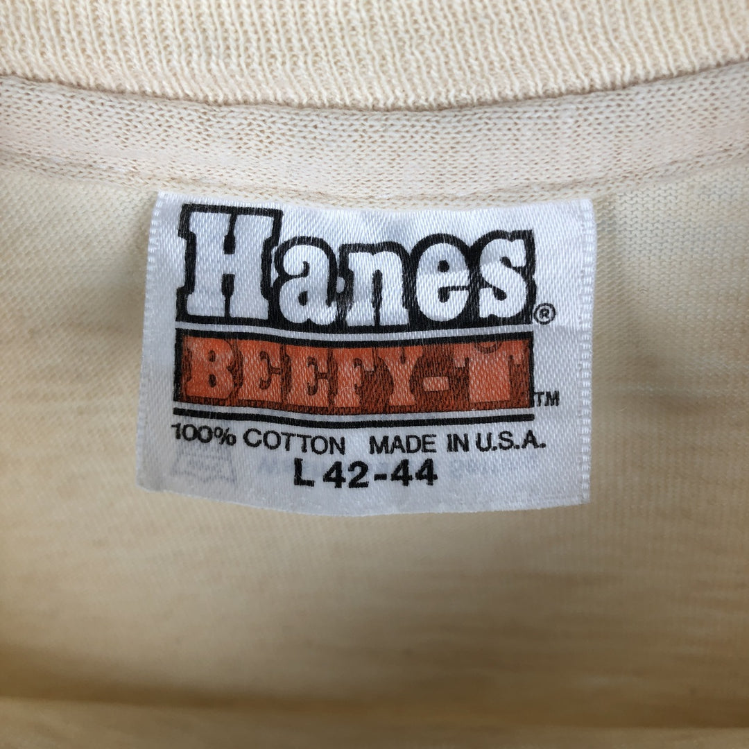 Vintage 1980'S Hanes BEEFY-T Printed T-Shirt, Made in USA, Men's Size Large cotton Beige type Vintage Second Hand